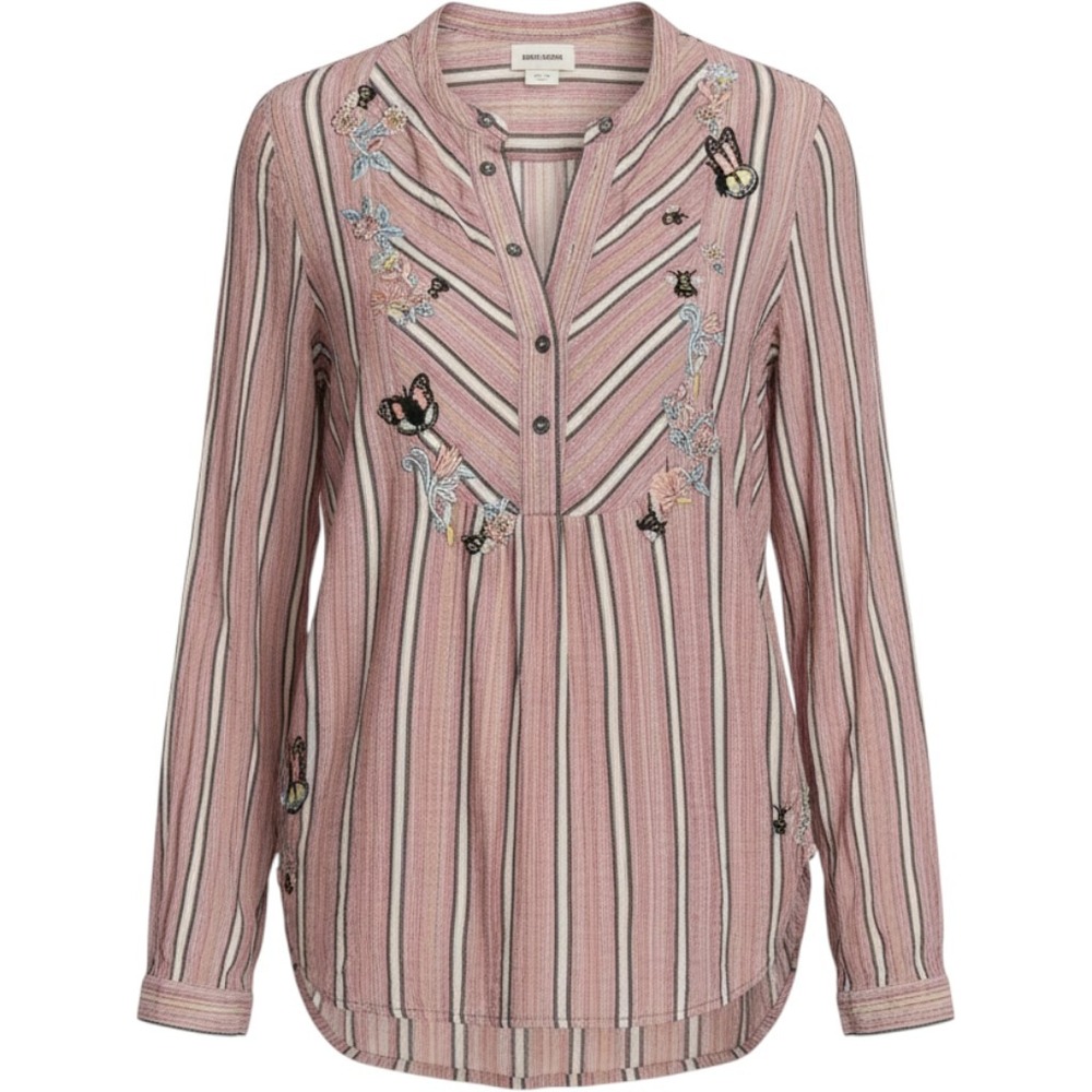 Zadig & Voltaire Teda Raye Brod Striped Embroidered Blouse Pink Cream Large